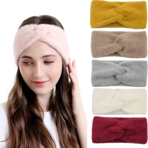 Autumn Winter Faux Wool Headband for Ladies Cross Knot Warm Elastic Hair Band Fashion Hair Accessories