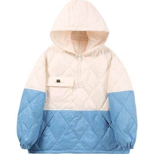 Winter Jacket Women 2021 New Fashion Patchwork Hooded Down Jackets Casual Parkas High Quality Loose Pullover Cotton Coat Female