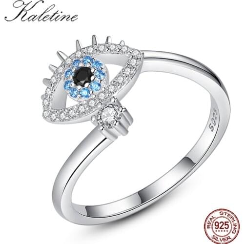 KALETINE Lucky Evil Eye Open Rings Micro Pave Zircon 925 Sterling Silver Ring Jewelry Adjustable Women Ring Gifts Girl Jewelry