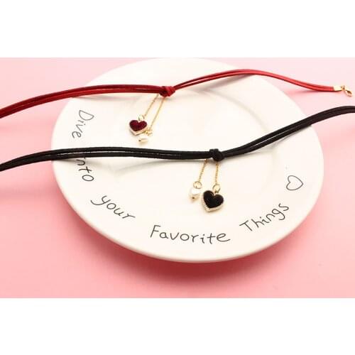 1 PC Velvet Tiny Heart Choker Necklace For Women Party Jewelry Red Faux Suede 30cm(11 6/8") long