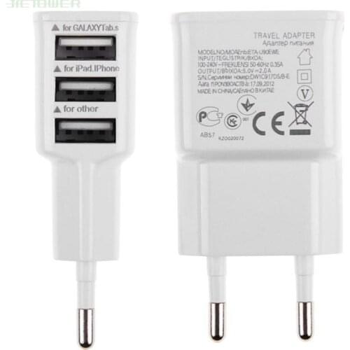 100pcs/lot Charger Adapter 2A 5V USB 3 Ports EU Plug Wall Charger for IPhone XS X HTC Samsung Galaxy S5 Note 3 Mobile Phone