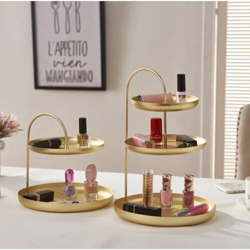 2 / 3 Layers Metal Storage Tray Jewelry Display Holder Plate Snack Food Fruit Tray Home Kitchen Decoration Cosmetic Organizer