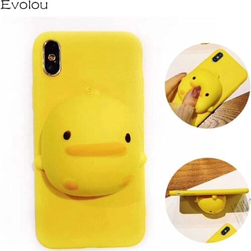 3D Squishy Cute Yellow Duck Case For Iphone XS MAX Cover For iphone 12 pro max 11 pro 6 7 8 plus Cases Stress Reliever Bags Sq