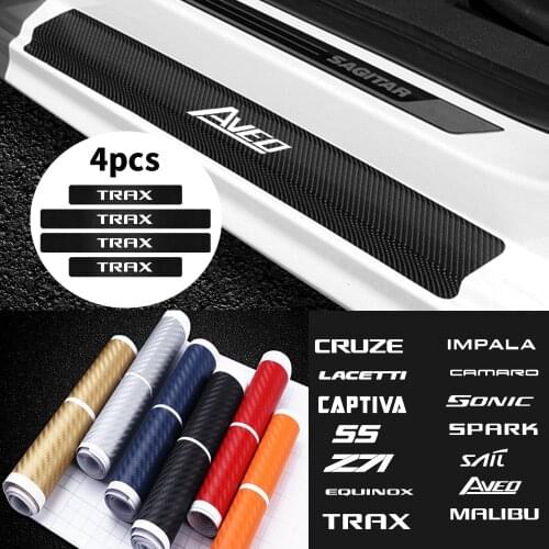 4PCS Car Door Sill Stickers for Chevrolet Cruze Lacetti Captiva SS Spark Sail Aveo Malibu Z71 Equinox Trax Impala Camaro Sonic