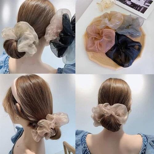 4 Pcs Organza Scrunchies Giant Large Intestine Circle Oversized Mesh Scrunchies Girl Hairband Hair Ties Headwear Dreadlocks