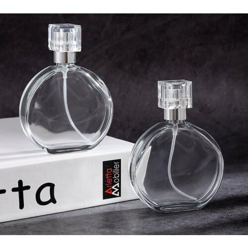 50ML Transparent Flat Round Glass Spray Perfume Empty Bottle