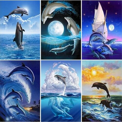 DIY Dolphin 5D Diamond Painting Full Square Drill Animal Diamond Embroidery Cross Stitch Kit Home Decoration Rhinestone Gift