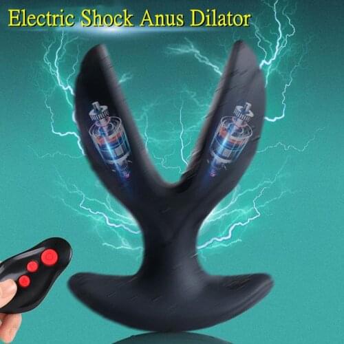 Sex Shop Wireless Control Electric Shock Anal Dilator Butt Plug Dual Motors Vibrator Anus Expansion SM Sex Toys For Men Women