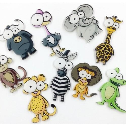 100 Pieces/Lot Animal Pins Cartoon Badges Crocodile Monkey Zebra Leopard Elephant Brooches Acrylic Lapel Pin Icon Label Corsages