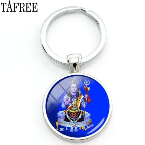 TAFREE Lord Shiva Key Chain Fashion Religious Keychains for Bag Car Key Round Women Men Hinduism lover gift Jewelry LS33