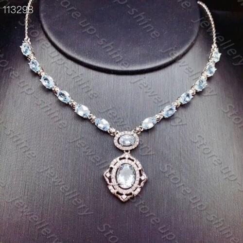 Natural Aquamarine Clavicle Chain 925 Silver Ladies Necklace Sexy Clavicle Chain
