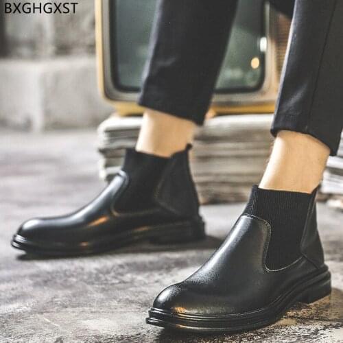 Black Chelsea Boots Men Shoes Leather Luxury Brand Shoes Men Motorcycle Boots Man Casual Shoes Ankle Boots for Man 2021 Zapatos