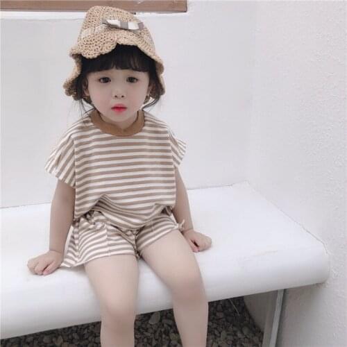 Toddler Girls Clothing Sets Casual Korean Striped Short Sleeve T-shirts Shorts 2pcs 2020 High Quality Child Suits 1 2 3 4 5 6 Y