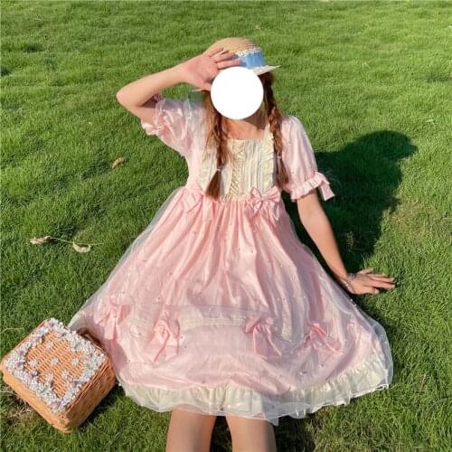 Gothic Lolita Japanese Victorian Super Fairy Sweet Mesh Princess Tea Party Sleeveless Short-sleeved Dress Kawaii Dress for Women