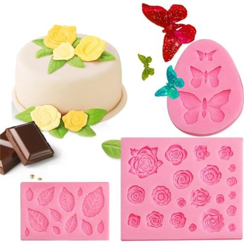 Rose Butterfly Leaves Silicone Mold DIY Fondant Cake Decorating Tools Polymer Clay Resin Molds Cupcake Baking Chocolate Mold