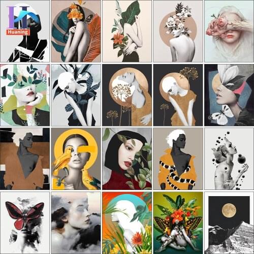 Huaning DIY Paintings By Number Woman Kit Acrylic Zero-based Draw On Canvas Wall Art Handpainted Home Decor Handicraft Gift
