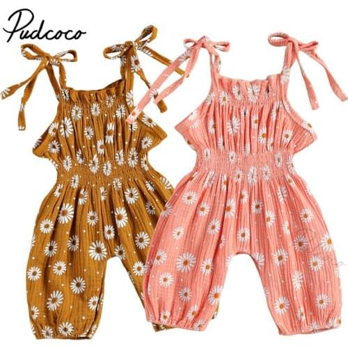 Newborn Infant Baby Girls Sleeveless Daisy Print Romper Cotton Linen Jumpsuit Fashion Romper Jumpsuit for Kids Girls New Style