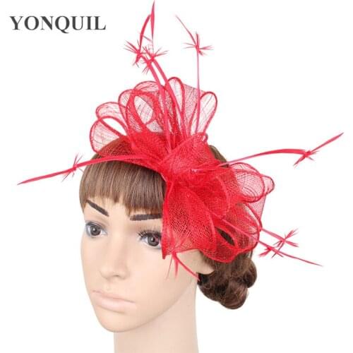Red Sinamay Fascinator Hats Good Bridal Wedding Hats Gril Cocktail Hat Very Nice Black Millinery Accessories for Ladies Bride