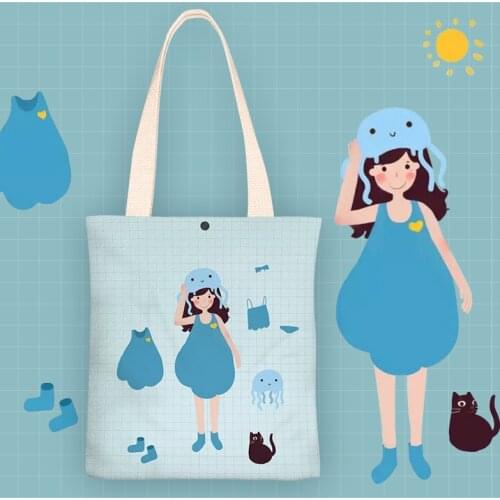 Creative Octopus Girl Print Shoulder Bag For Women Velvet Canvas Bag Ladies Hand Bags Large-capacity Shopper Bag Women Handbag