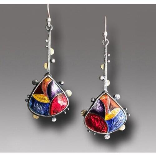 Crystal Clear Enamel Earrings Bohemian Drop Shaped Shiny Colorful Sexy Earrings