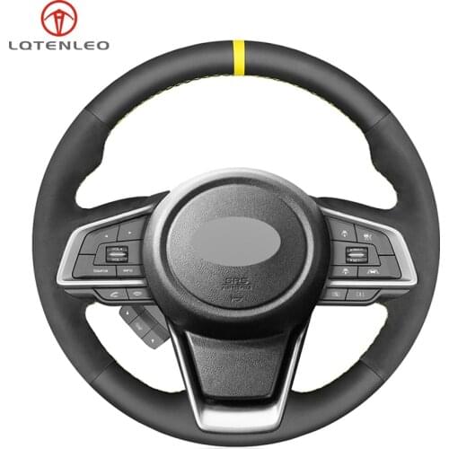 LQTENLEO Black Leather Suede Car Steering Wheel Cover For Subaru Forester Crosstrek 2018 2019 Legacy Outback Ascent 2017-2020