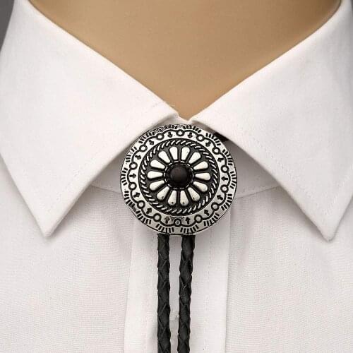 Metal round pandent bolo tie for man Indian cowboy western cowgirl leather rope zinc alloy necktie