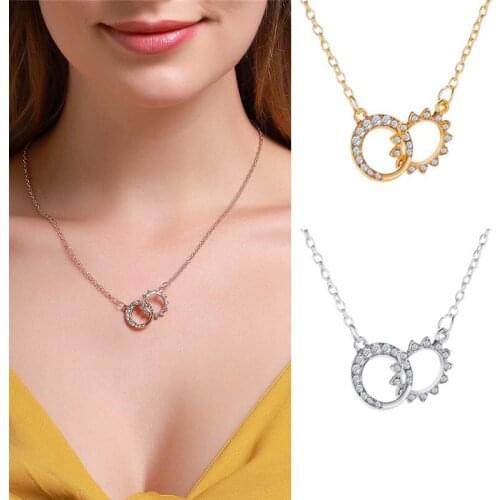 Fashion Double Round Circle Crystal Pendant Necklace For Women Girls Rhinestone Geometric Charms Choker Jewelry Party Gifts