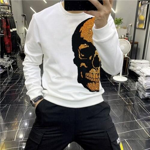 New Arrival Winter Long Sleeve Mens Hoodie High Quality Sweatshirt O Neck Casual Slim Top Hot Drill Skull Oversize