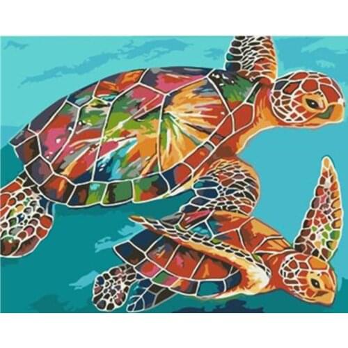 Painting By Numbers DIY Dropshipping 40x50 50x65cm Colored turtle in the water Animal Canvas Wedding Decoration Art picture Gift