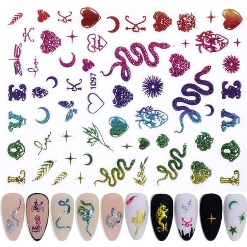 2021 New 3d Laser Rainbow Golden Dragon Snake Nail Art Sticker Diy Nail Slider Art Design Nail Art Decoration