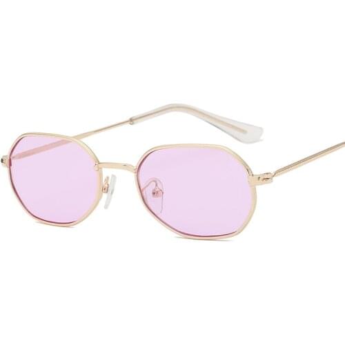 2021 new Women Metal Sunglasses Man Women Metal Hexagon Sun Glasses Female Yellow Pink Lens Glasses Small Frame Shades Eyeglass