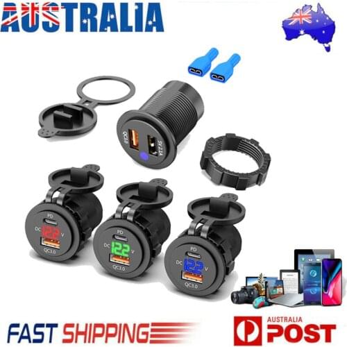 USB Charger PD + Quick Charge 3.0 Charger Socket Adapter With LED Voltmeter For 12/24V Car Motorcycle Digital Car Charger