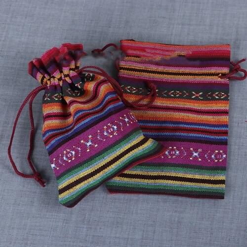 New Style Fashion Cloth Drawstring Bags Drawstring Rectangle Multicolor Stripe Gift Bag(Usable Space: 13x9cm) 14 X 10cm, 5 PCs