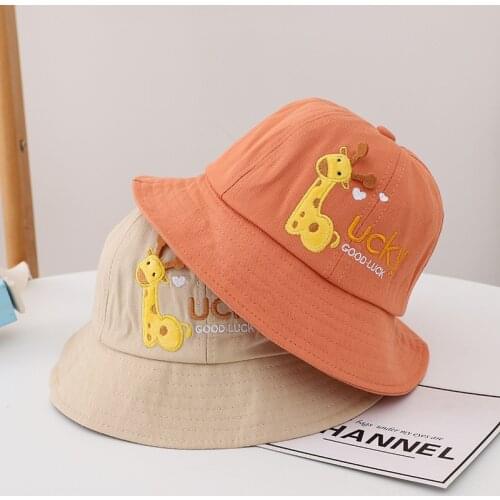 New Kids Hats Korean Version Children Fisherman Cap Cartoon Deer Embroidery Caps Cotton Beach Boy Girl Bucket Hats Unisex Gorros