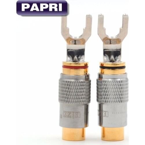 PAPRI 2PCS EIZZ Speaker Cable Y Plug Spade Rhodium Plated Fork Connector Banana Plug For HiFi Audio Speaker