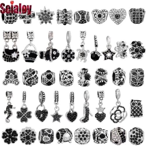 Seialoy Fish & Turtle Pendant Black Owl & Flowers Beaded Seahorse Charm Fit Brand Charms Bracelets DIY Jewelry Accessories