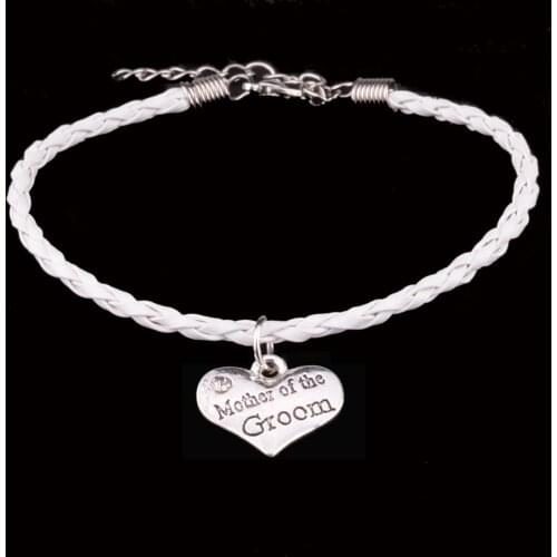 Mother Of Groom Heart Charms White Black Rope Leather Chain Family Mom Mommy Bracelets Bangle Women Statement Jewelry Wedding