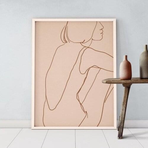 Woman Figure Print Minimal Line Drawing Picture Female illustration Line Contour Modern Neutral Art Canvas Painting Home Decor