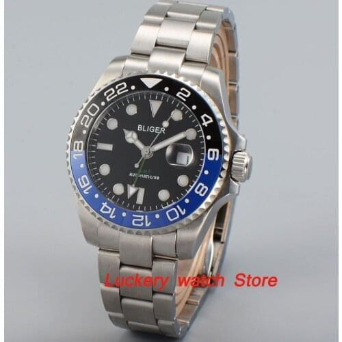 43mm bliger luxury watch black dial luminous saphire glass;Ceramic Bezel GMT Automatic movement mens watch-BA21-43