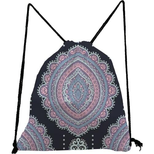 Symmetry Pattern Backpack Geometry Floral Printed Drawstring Bags Fashion Unisex Travel Bag High Capacity Shoe Bag to School