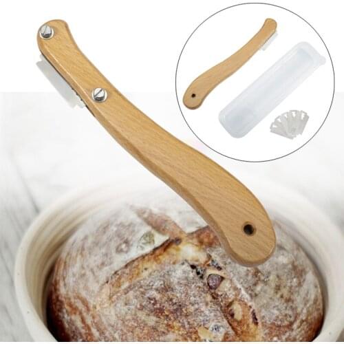 With Plastic Box Wooden Bread Knife/Slicer 5pcs Blades Dought Scoring Tool Dough Making Cutter Scraper Cake Baking Accessories