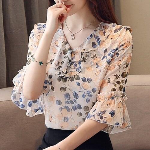 Floral Chiffon Shirt, Large Size Short-Sleeved WomenS Clothing, Summer New Trendy Tops, Fashion Temperament Small Shirt