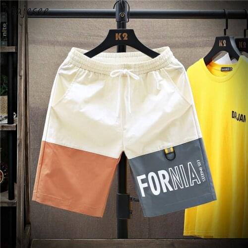 Board Shorts Men Letter Printed Oversize Drawstring Beach-Shorts Summer Panelled Loose Korean Style Trendy All-match Male Bottom