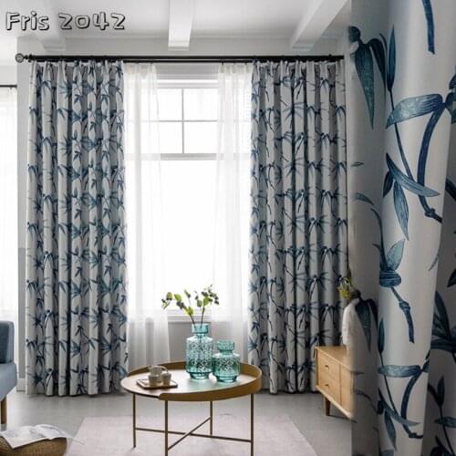 Modern Minimalist Polyester Bamboo Printed Blackout Curtains Finished Custom Curtains for Living Dining Room Bedroom