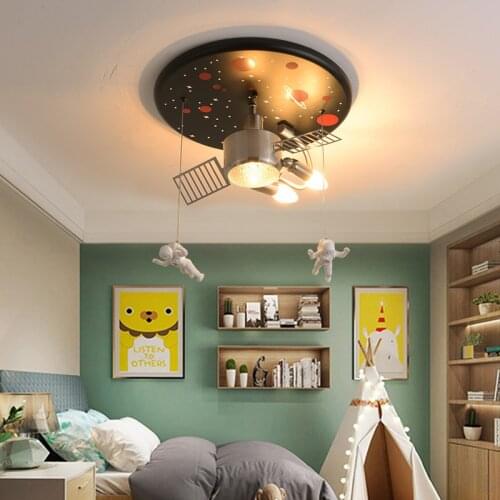 Creative Technology Sense Spaceman Satellite Cartoon Children Lamp for Boy Room Nursery Ceiling Lamp with Remote Control