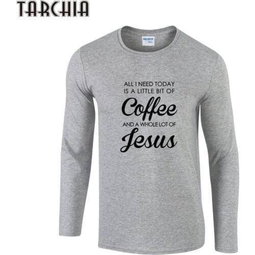 TARCHIA Men T-Shirt COFFEE JESUS Printed Long Sleeve O Neck Men Cotton Slim Print Pattern Casual T Shirts Men Tops Tees Homme