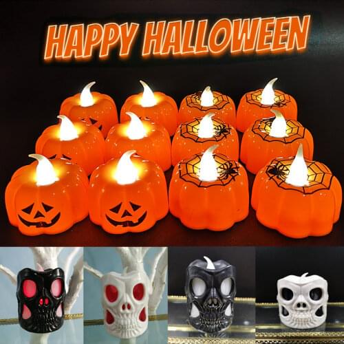 Halloween Decorations Candle Lights Pumpkin LED Light Skull Spider Web Lights DIY Happy Halloween Party Decor for Home 2021