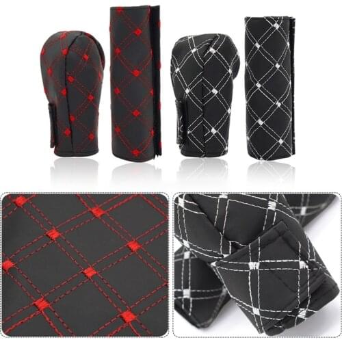 Universal Car PU Leather Red Wine Auto Car Hand Brake Cover Gear Shift Stick Cover Car Styling Accessories Handbrake Grips
