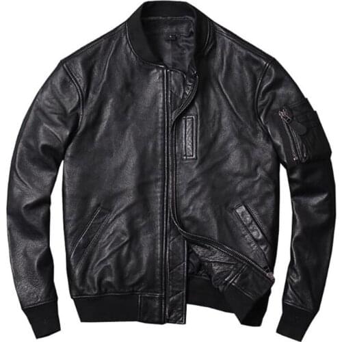 Vintage Air Force Sheepskin Jacket and Coats For Men Plus Size 4XL Retro Mens Real Leather Baseball Jacket Motorcycle Coat A958