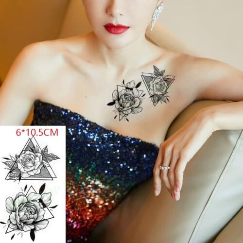 Waterproof Temporary Tattoo Sticker Flower Peony Rose Triangle Body Art Flash Tattoo Fake Tattoo for Women Men